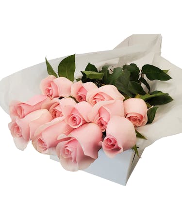 One Dozen Pink Roses Gift Boxed