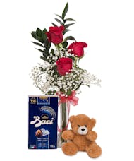 Bud Vase of 3 Red Roses - Romance Bundle