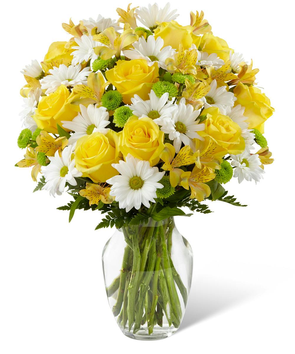 Букет желтые хризантемы альстромерии и розы